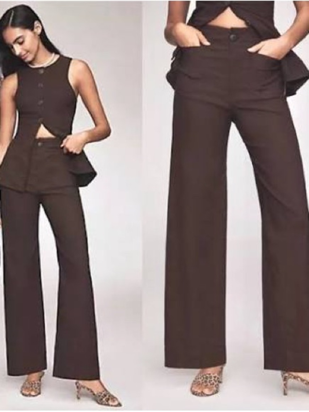Maeve by Anthropologie The Colette Tall Wide-Leg Pants Brown Size 26x30”